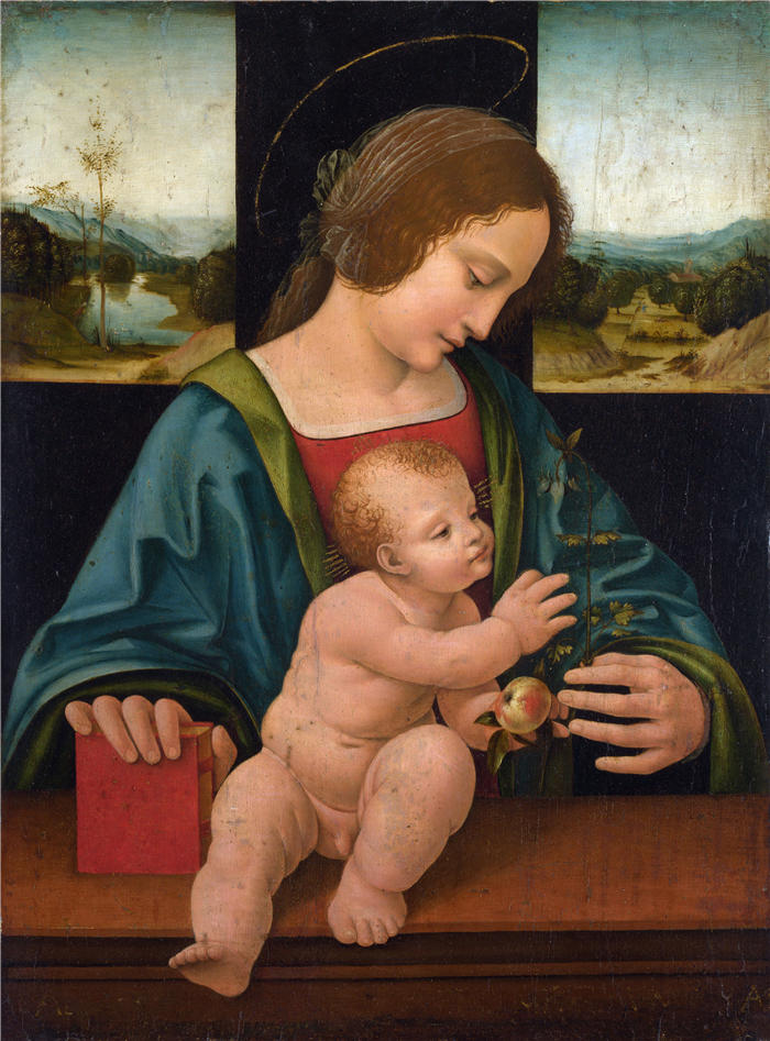 达·芬奇（Leonardo da Vinci）高清作品-70《圣母与婴儿 玩桃子的婴儿》