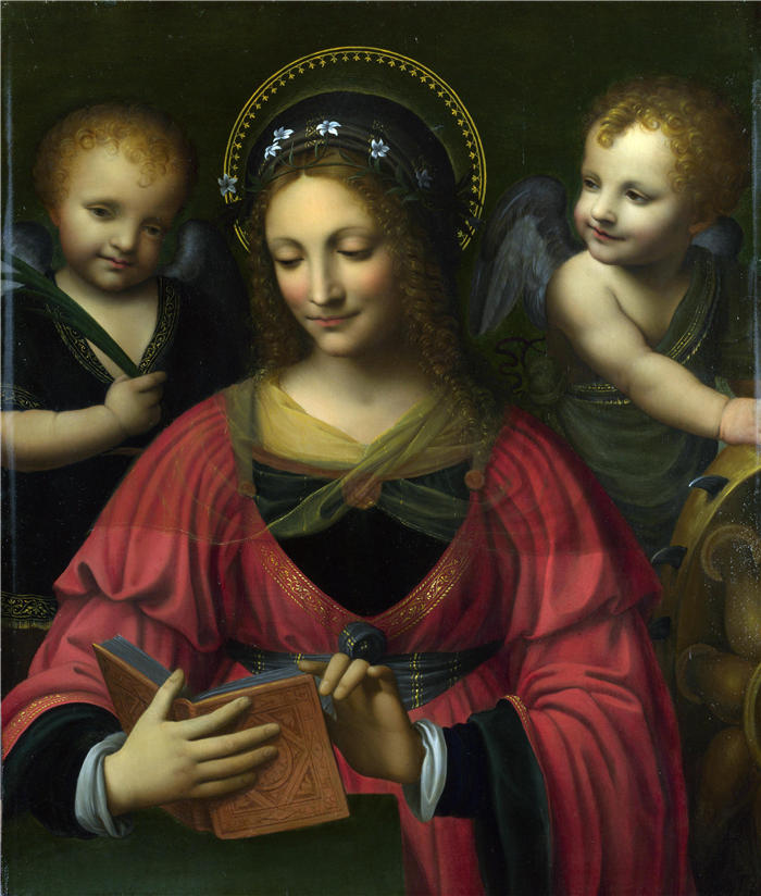达·芬奇（Leonardo da Vinci）高清作品-79《圣母与天使在看圣经》