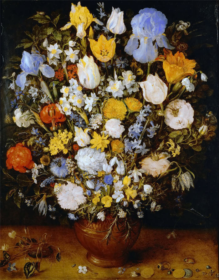 老彼得·勃鲁盖尔（Bruegel Pieter，荷兰）超清作品-《瓦瓶里的花束》（017）