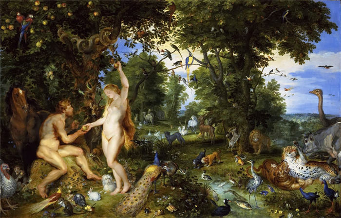 老彼得·勃鲁盖尔（Bruegel Pieter，荷兰）超清作品-《 伊甸园的亚当和夏娃》（001)