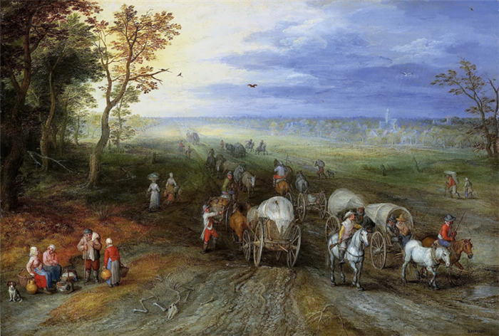 老彼得·勃鲁盖尔（Bruegel Pieter，荷兰）超清作品-《乡间行走的马车》（085）