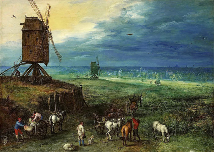 老彼得·勃鲁盖尔(Bruegel Pieter,荷兰)超清作品-《乡村里风车和马车》(082)
