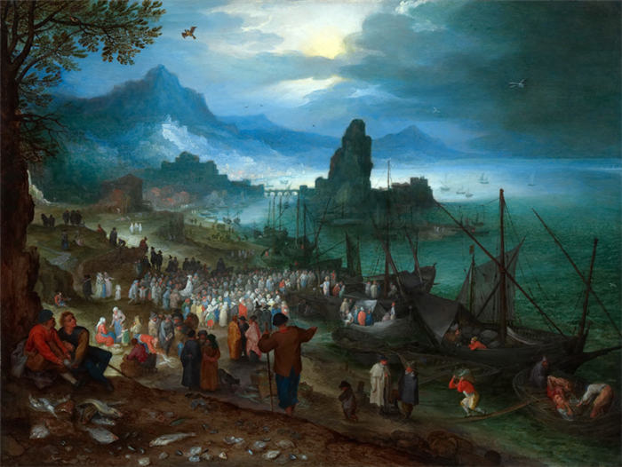 老彼得·勃鲁盖尔（Bruegel Pieter，荷兰）超清作品-《 基督在港口布道》（093）