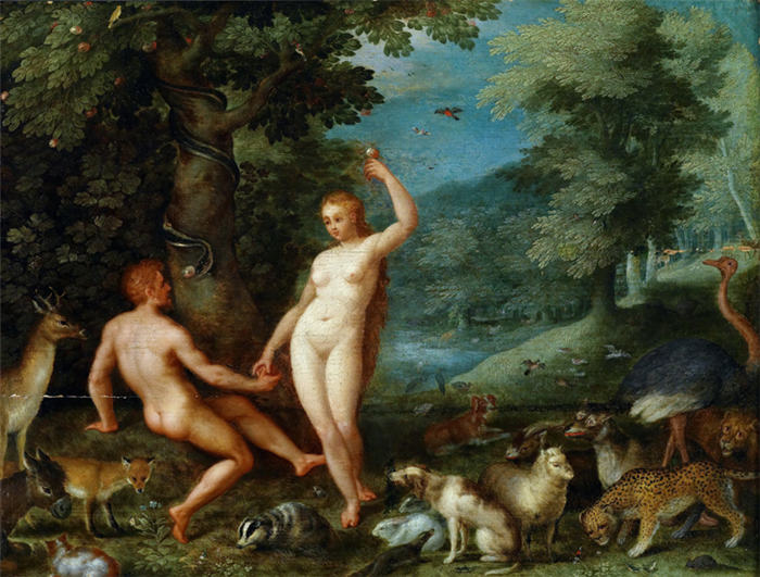 老彼得·勃鲁盖尔（Bruegel Pieter，荷兰）超清作品-《伊甸园的亚当和夏娃》（122）