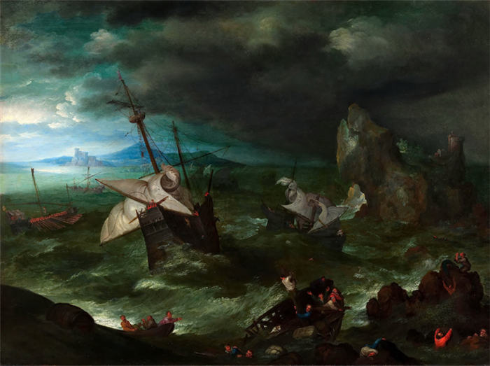 老彼得·勃鲁盖尔（Bruegel Pieter，荷兰）超清作品-《风暴中航行的船》（121）