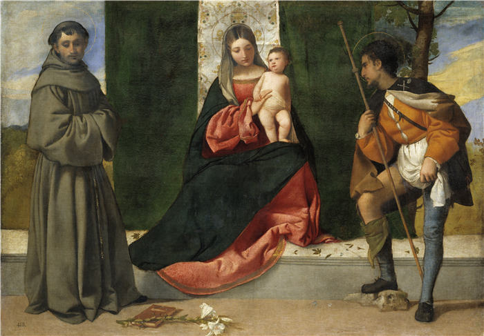 提香（Titian）高清作品 -《麦当娜和孩子与帕多瓦和罗克的圣安东尼》（065）