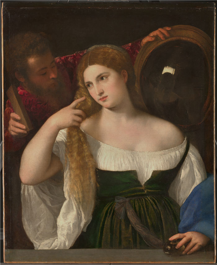 提香（Titian）高清作品 -《拿镜子的女人》（004）
