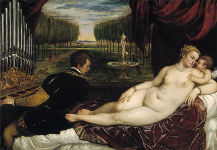 提香(Titian)高清作品 -《Venus and an Organist and a Little Dog》(018)