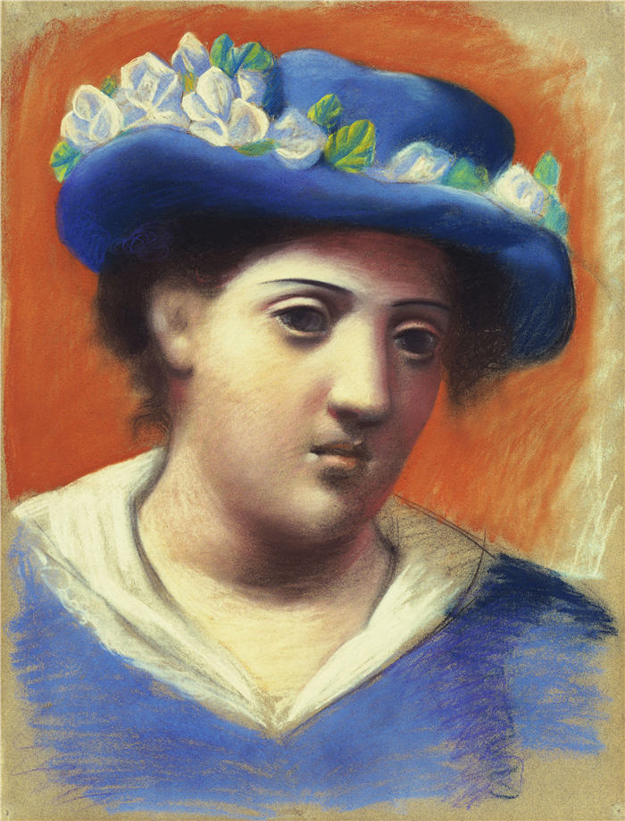 巴勃罗·毕加索(Pablo Picasso)高清作品下载-《戴花帽的女人》(Woman with Flowered Hat)(020)