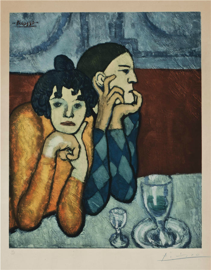 巴勃罗·毕加索（Pablo Picasso）高清作品下载-《两个杂技演员（丑角和他的同伴）》（090）