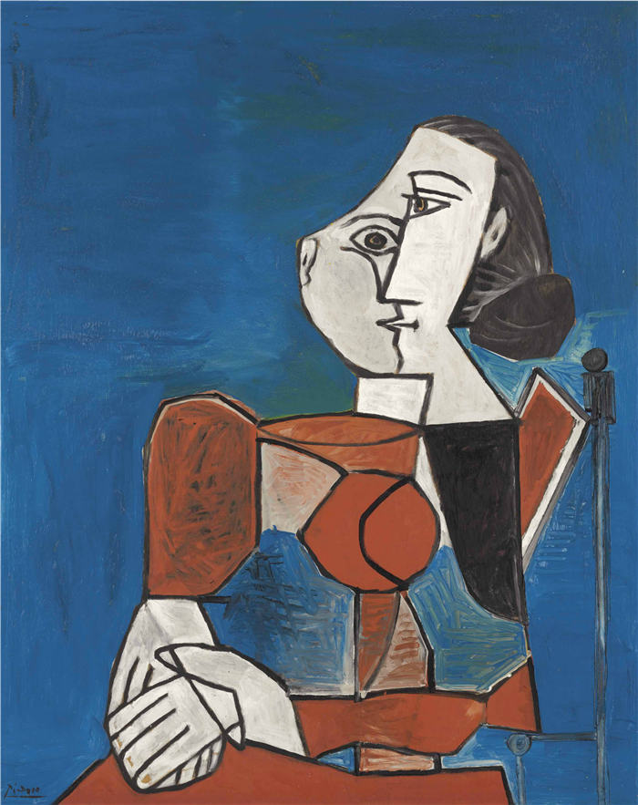 巴勃罗·毕加索（Pablo Picasso）高清作品下载-《穿红衣服的女人》（085）