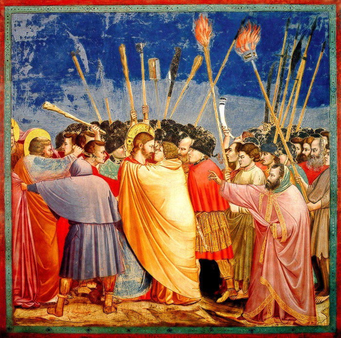 乔托(Giotto)高清作品-No. 31 Scenes from the Life of Christ 15. The Arrest of Christ (Kiss of Judas) WGA0
