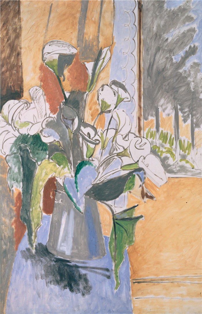 亨利·马蒂斯（Henri Matisse，法国）-阳台前的鲜花花束