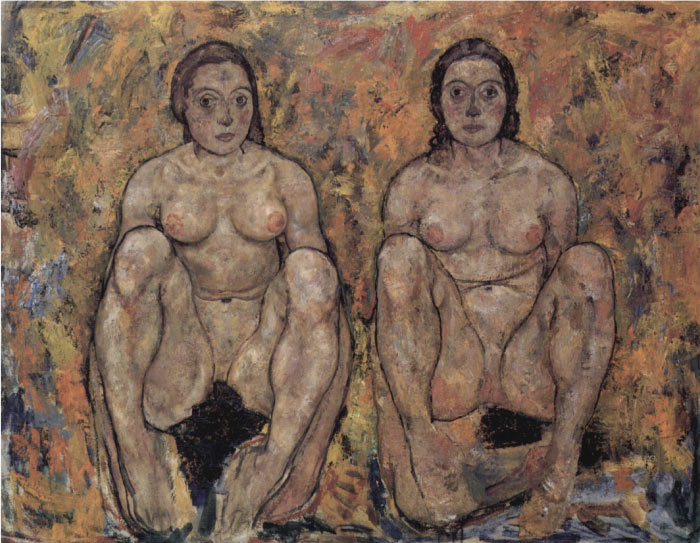 埃贡·席勒（ Egon Schiele）高清作品-《蹲着的女人》