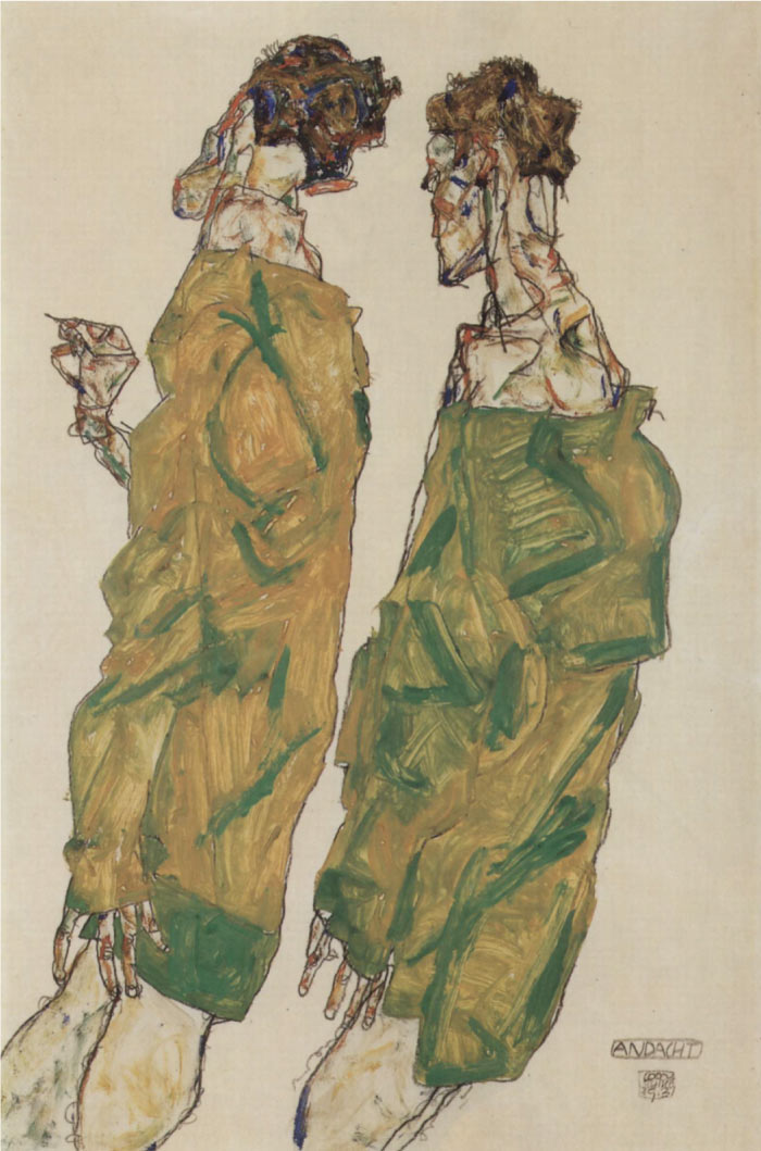 埃贡·席勒（ Egon Schiele）高清作品-《奉献 (1913)》
