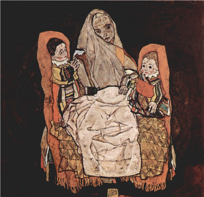 埃贡·席勒（ Egon Schiele）高清作品-《有两个孩子的母亲III（1915-1917）》-1