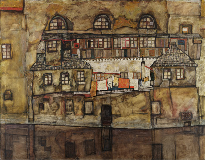 埃贡·席勒（ Egon Schiele）高清作品-河上的屋墙