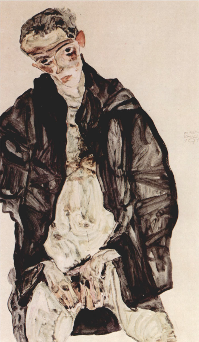 埃贡·席勒（ Egon Schiele）高清作品-描绘自慰的自画像