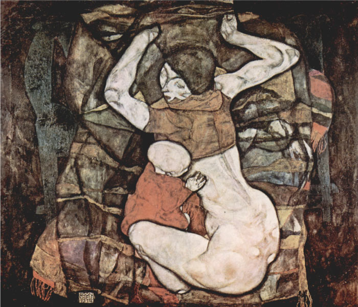 埃贡·席勒（ Egon Schiele）高清作品-年轻的母亲《荣格·穆特 (1914)》