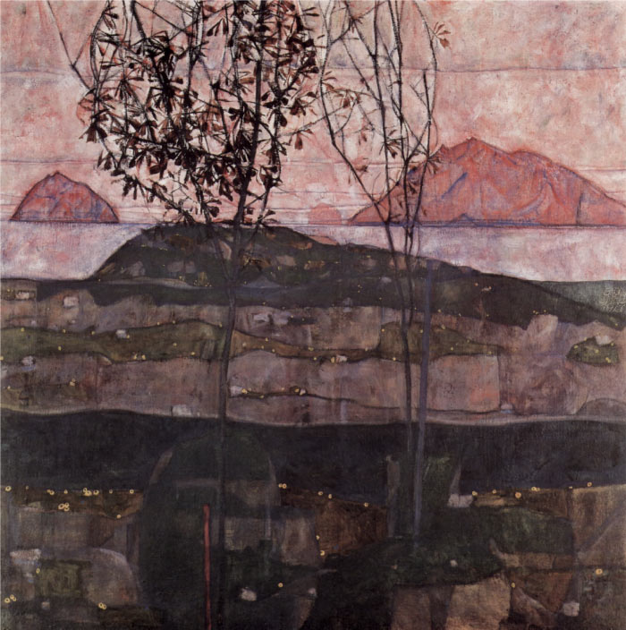 埃贡·席勒（ Egon Schiele）高清作品-夕阳 落日油画