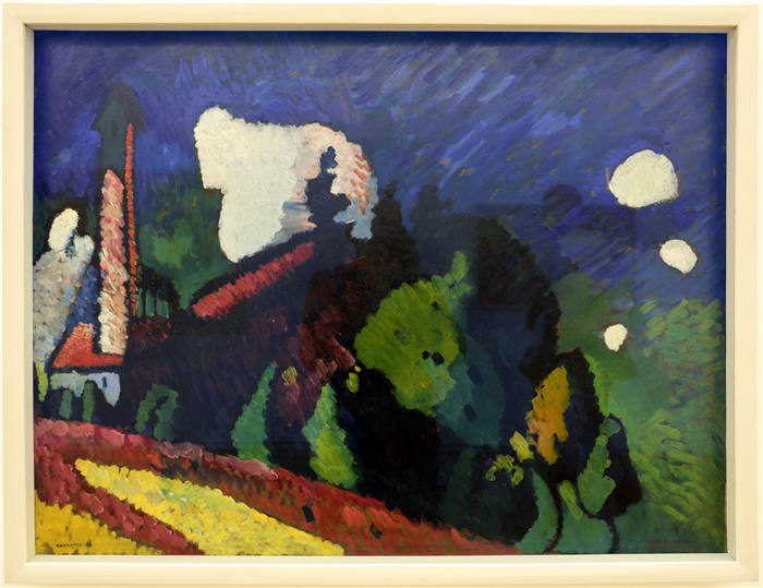 瓦西里·康定斯基（Wassily Kandinsky）高清作品-穆尔瑙，带塔景观，1908年