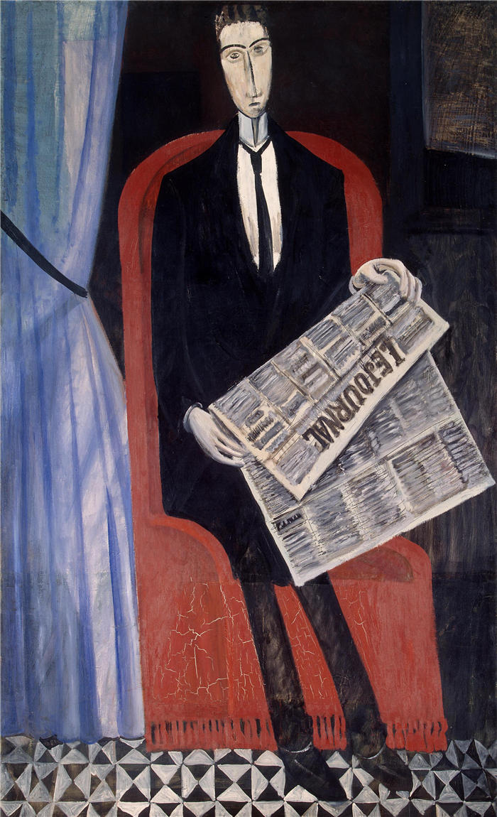 安德烈·德朗（André Derain）高清作品-《1911-1914年，一个拿着报纸的男人的画像》