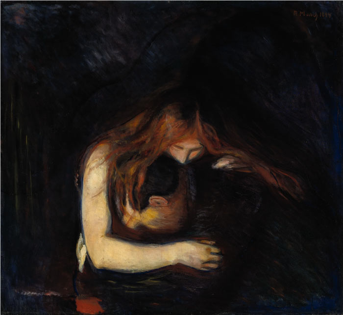 爱德华·蒙克（Edvard Munch）高清作品 - 《爱与痛苦》（吸血鬼），1894年