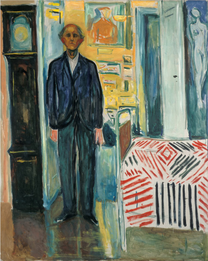 爱德华·蒙克（Edvard Munch）高清作品 - 自画像，在时钟和床之间，1940-43