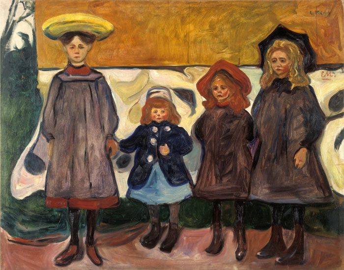 爱德华·蒙克（Edvard Munch）高清作品 - 《阿斯加德斯特兰的四个女孩》1903年