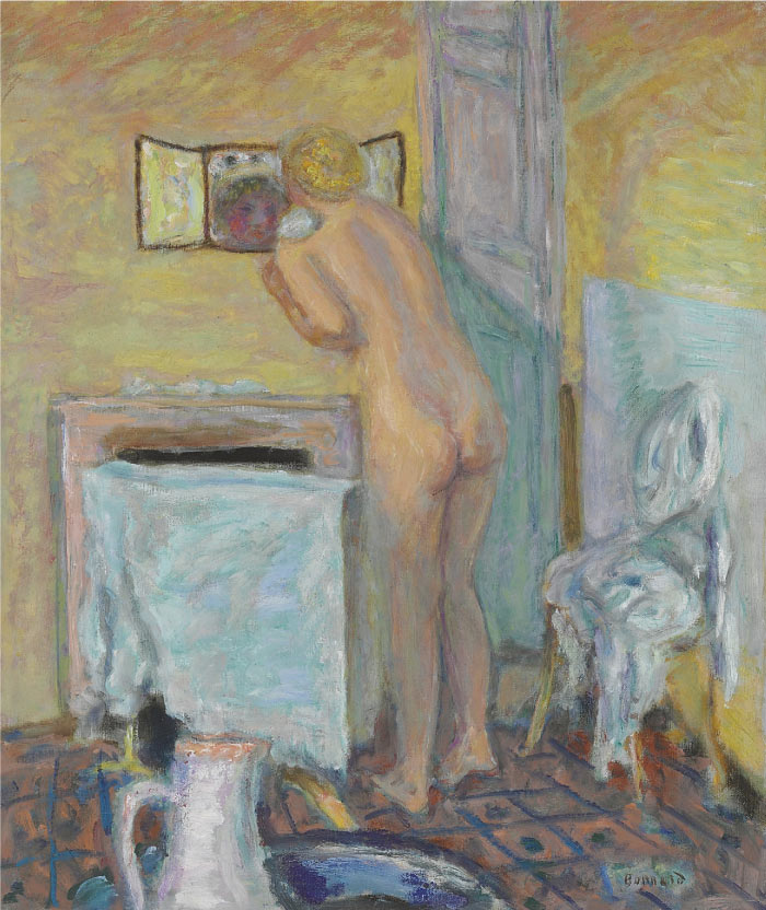 皮埃尔·博纳尔(Pierre Bonnard)高清作品-《在镜子前裸体 Nude before the Mirror》(052)