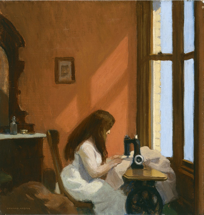 爱德华·霍普（Edward Hopper）高清作品-《缝纫机上的女孩》（1921）