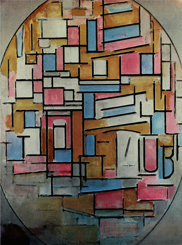 皮特·蒙德里安(Piet Mondrian)高清作品-彩色平面中的椭圆形构图