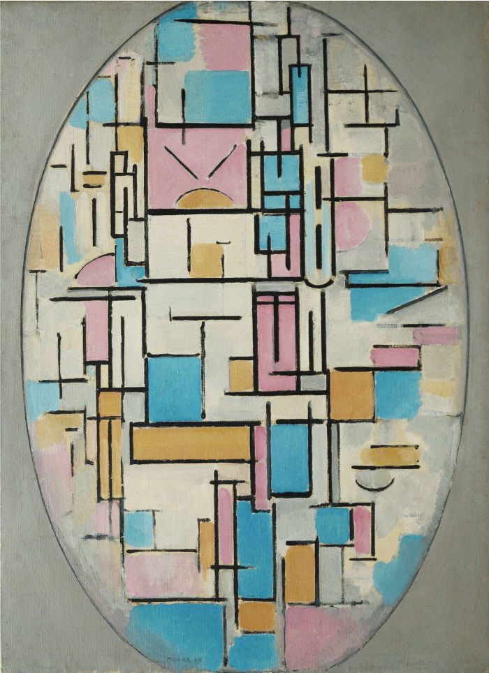 皮特·蒙德里安(Piet Mondrian)高清作品-彩色平面椭圆构图1