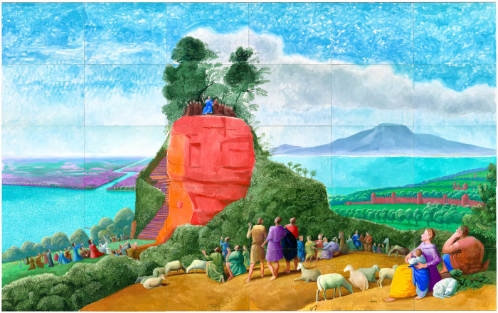 大卫·霍克尼(David Hockney,英国)高清作品-2010《伊利山上的圣训》(克劳德之后)1