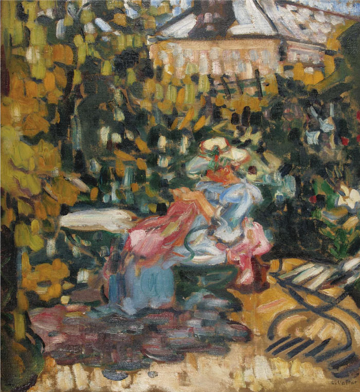 路易斯·沃塔特(Louis Valtat)高清作品-《花园里的女人缝纫》，1904年