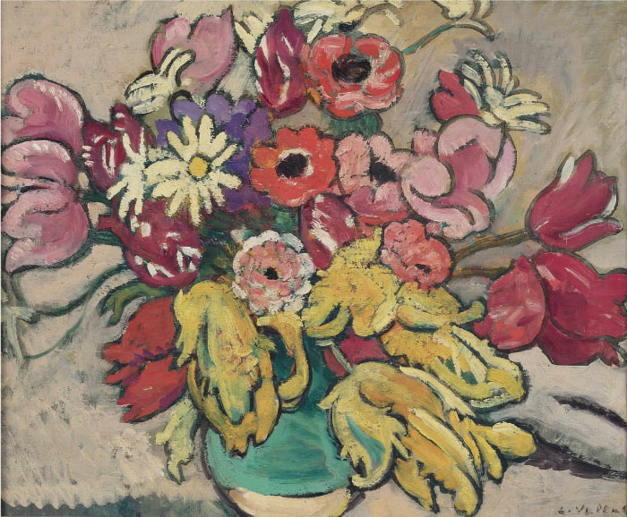 路易斯·沃塔特(Louis Valtat)高清作品-《绿罐子里的花》，1937年