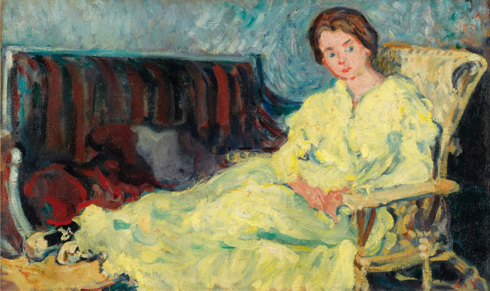 路易斯·沃塔特(Louis Valtat)高清作品-坐在长椅子上的女人