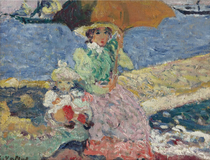 路易斯·沃塔特(Louis Valtat)高清作品-《海滩上的母亲和孩子》，1899年