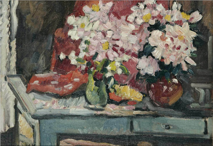 路易斯·沃塔特(Louis Valtat)高清作品-有两个花束的桌子，1920年