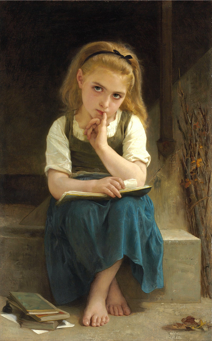 威廉·阿道夫·布格罗(William Adolphe Bouguereau)高清作品-看书的女孩
