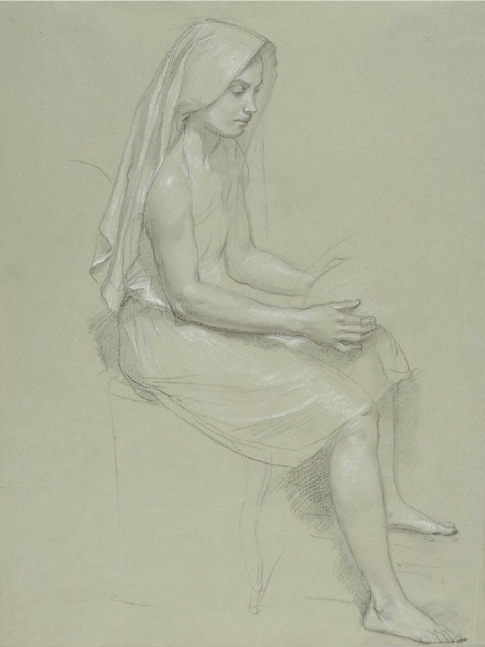 威廉·阿道夫·布格罗(William Adolphe Bouguereau)高清作品-一个坐着的面纱女性形象的研究(157)