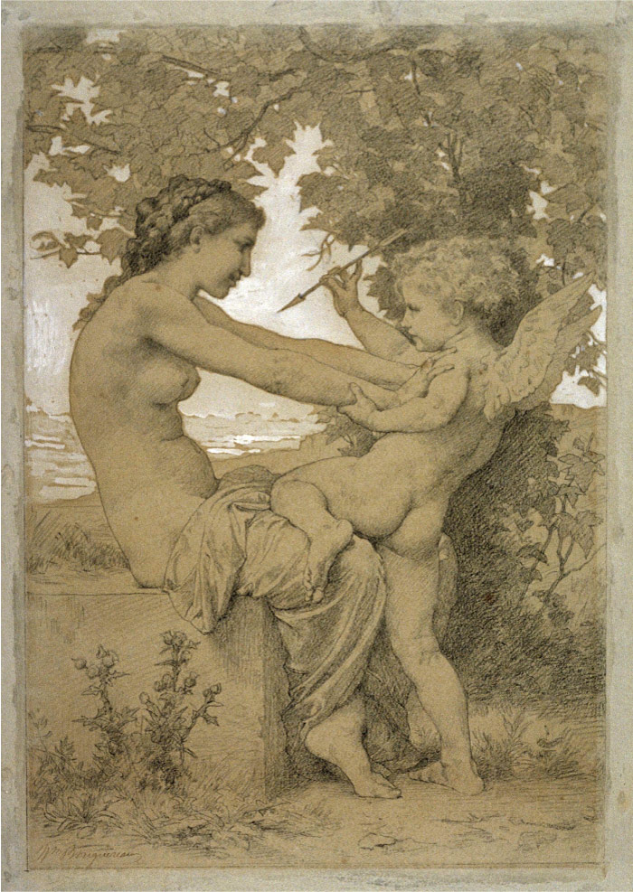 ·阿道夫·布格罗(William Adolphe Bouguereau)高清作品-年轻女孩抵抗爱神