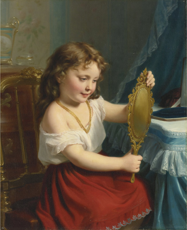 威廉·阿道夫·布格罗（William Adolphe Bouguereau)高清作品《照镜子的小女孩》 1872年