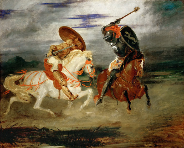 欧仁·德拉克鲁瓦(Eugene Delacroix)高清作品 -两个骑马决斗的骑士