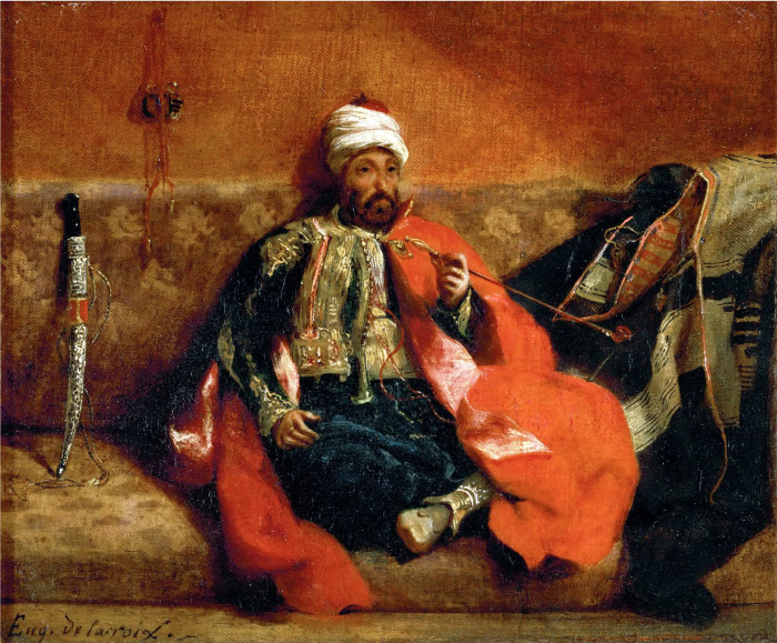 欧仁·德拉克鲁瓦(Eugene Delacroix)高清作品 -土耳其人坐在沙发上抽烟