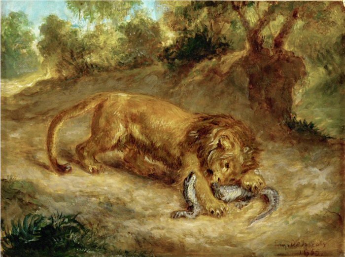 欧仁·德拉克鲁瓦(Eugene Delacroix)高清作品 -狮子捕食