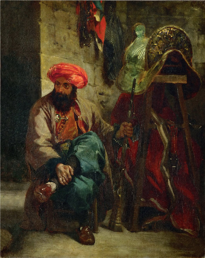 欧仁·德拉克鲁瓦（Eugene Delacroix）高清作品 -带马鞍的土耳其人