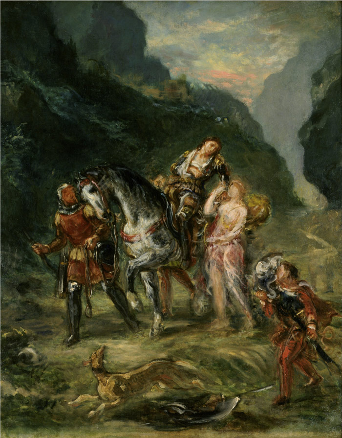欧仁·德拉克鲁瓦(Eugene Delacroix)高清作品 -安吉莉卡和受伤的麦多罗