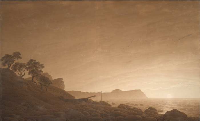 卡斯珀·大卫·弗里德里希（Caspar David Friedrich）高清作品 (62)-View of Arkona with Rising Mo