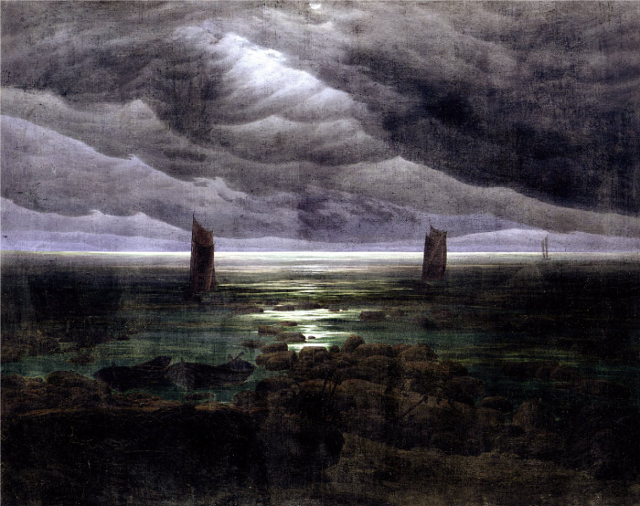 卡斯珀·大卫·弗里德里希（Caspar David Friedrich）高清作品 (37)-月光下的海岸